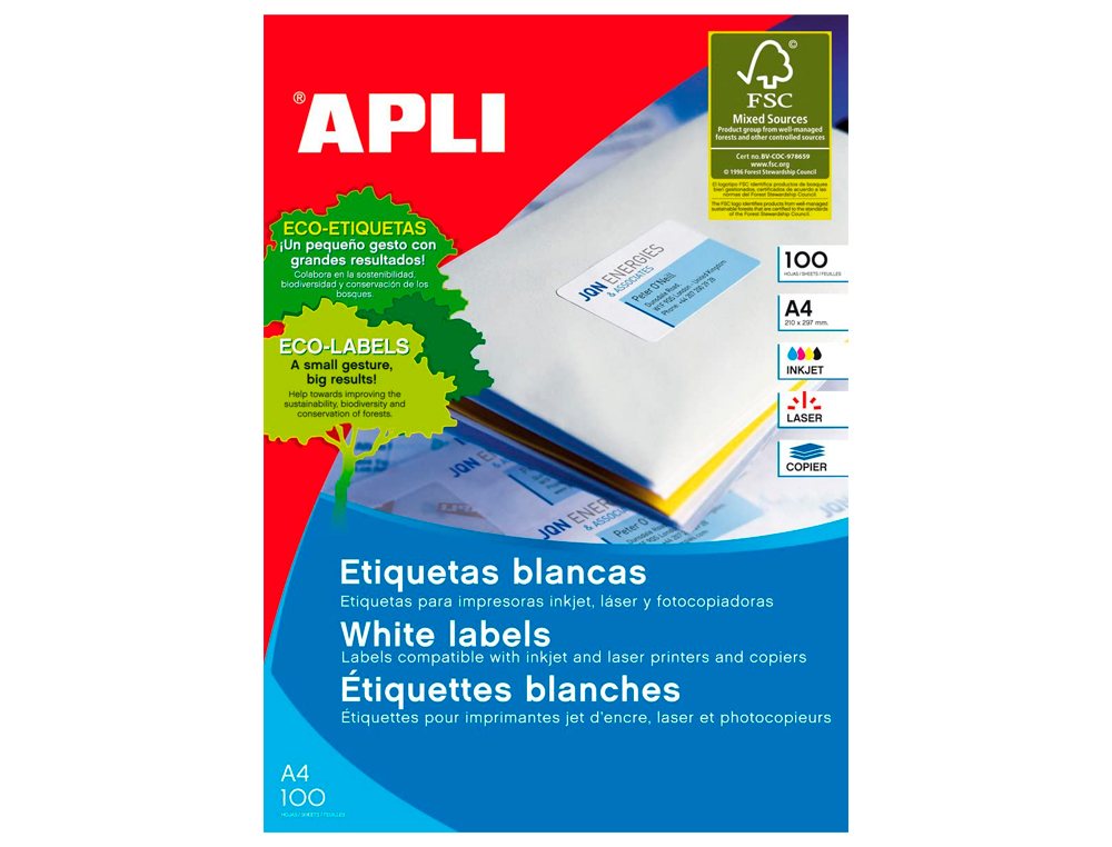 ETIQUETAS ADESIVAS APLI DIN A4 105 X 35 MM