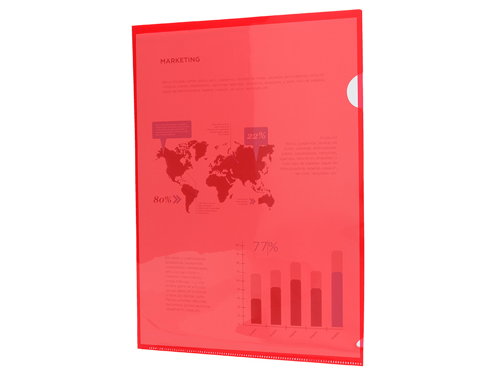 BOLSA DOSSIER LIDERPAPEL DIN A4 POLIPROPILENO VERMELHO TRANSLUCIDO 20 FOLHAS