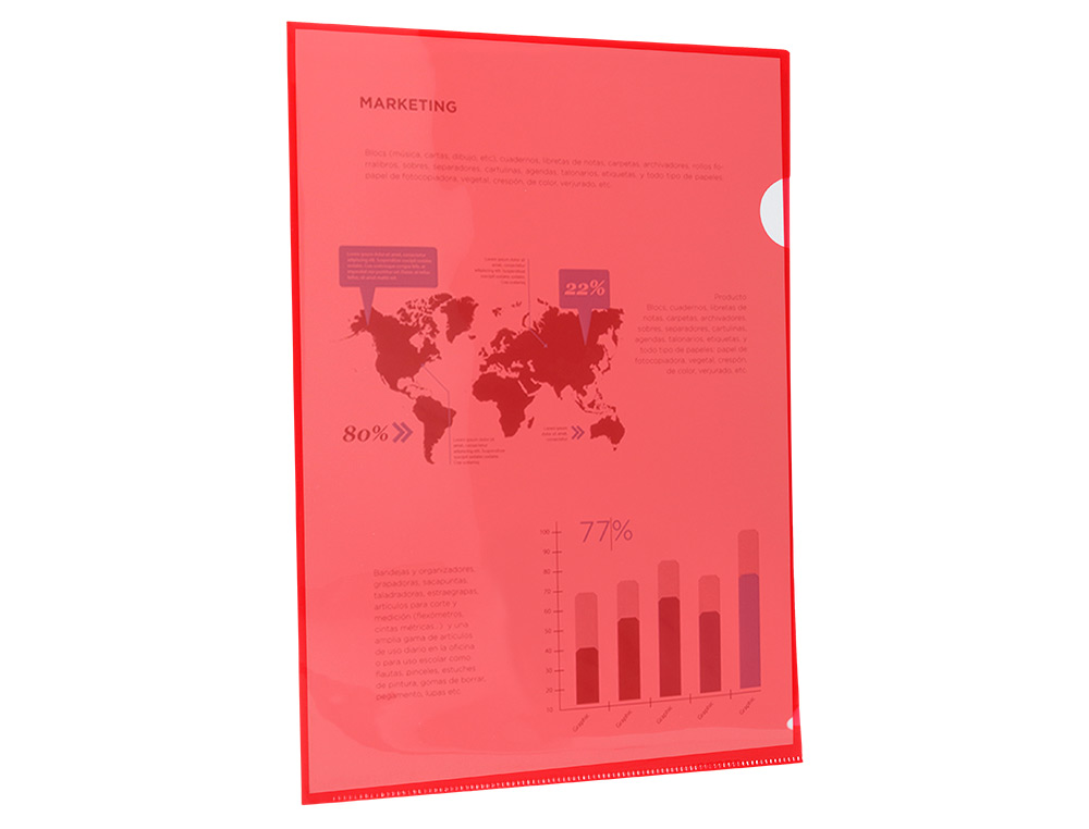 BOLSA DOSSIER LIDERPAPEL DIN A4 POLIPROPILENO VERMELHO TRANSLUCIDO 20 FOLHAS