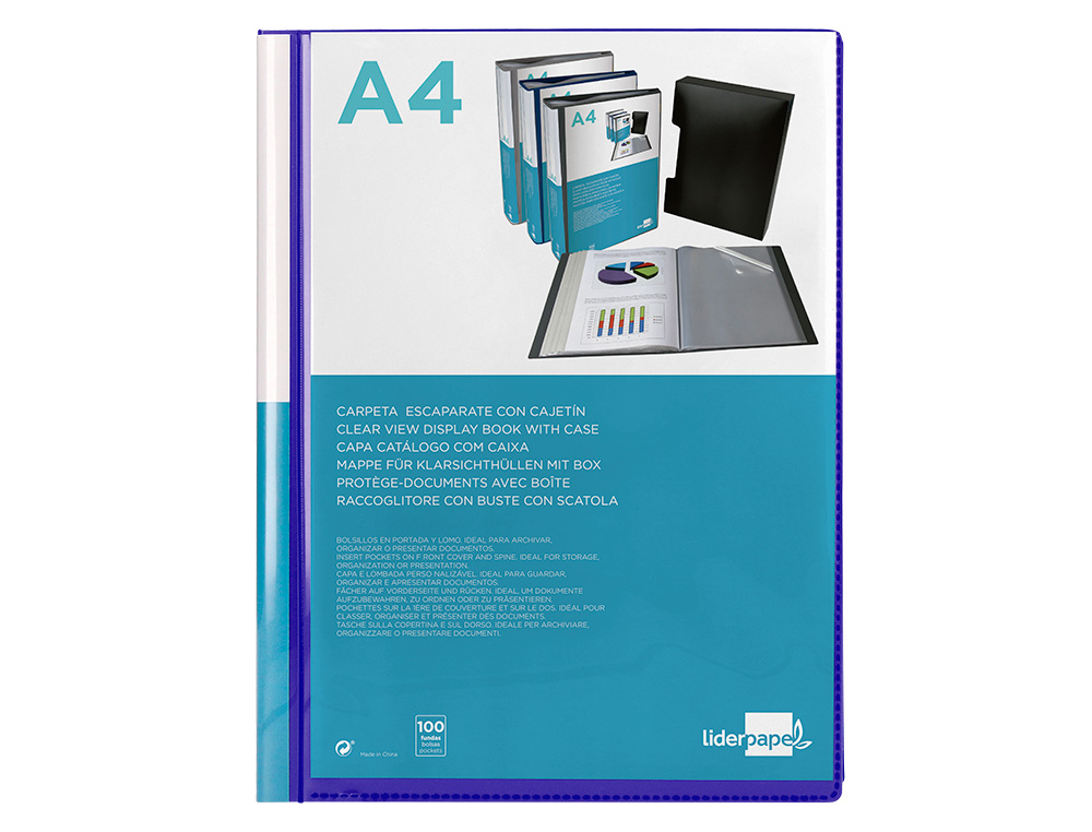 CAPA CATALOGO LIDERPAPEL 100 BOLSAS DIN A4 AZUL COM CAIXA