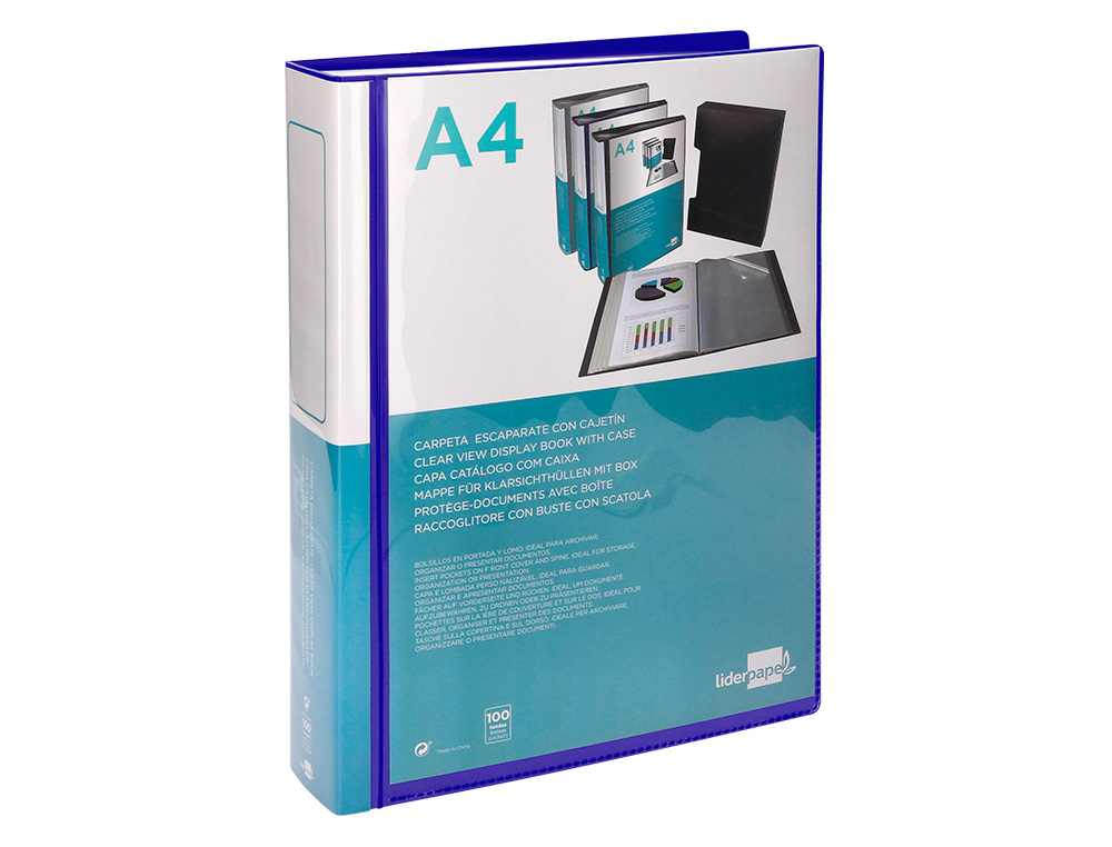 CAPA CATALOGO LIDERPAPEL 100 BOLSAS DIN A4 AZUL COM CAIXA