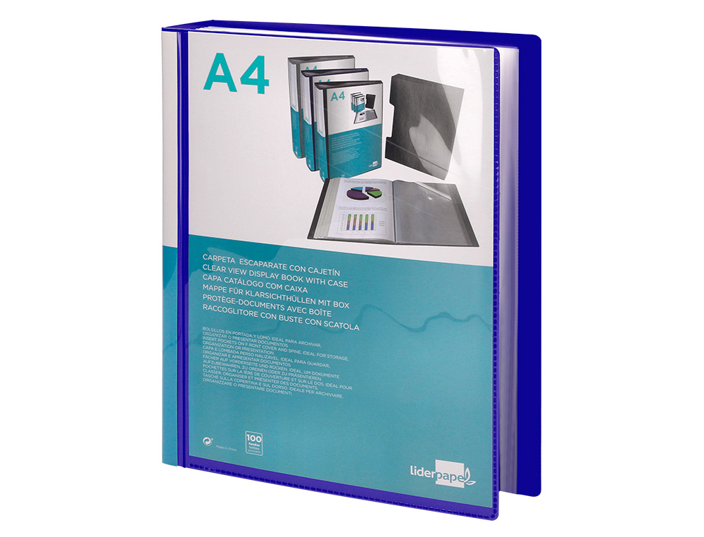 CAPA CATALOGO LIDERPAPEL 100 BOLSAS DIN A4 AZUL COM CAIXA