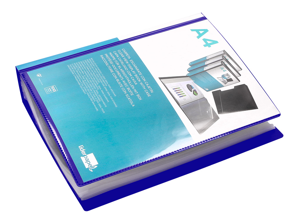CAPA CATALOGO LIDERPAPEL 100 BOLSAS DIN A4 AZUL COM CAIXA
