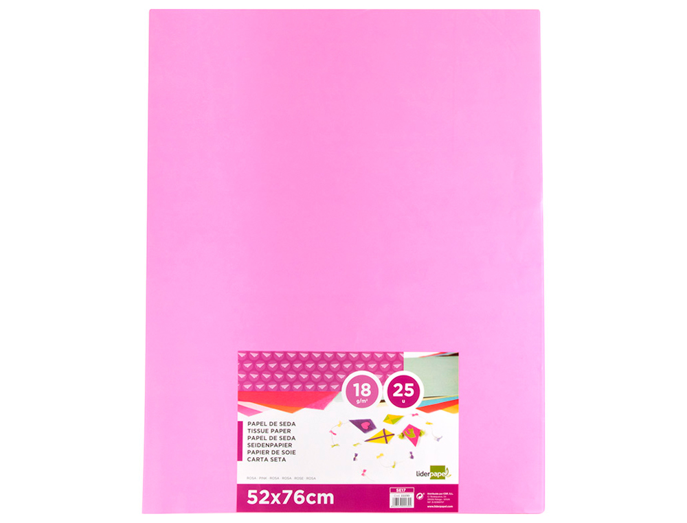 PAPEL SEDA LIDERPAPEL 52 X 76 CM 18 GR ROSA EMBALAGEM DE 25 FOLHAS