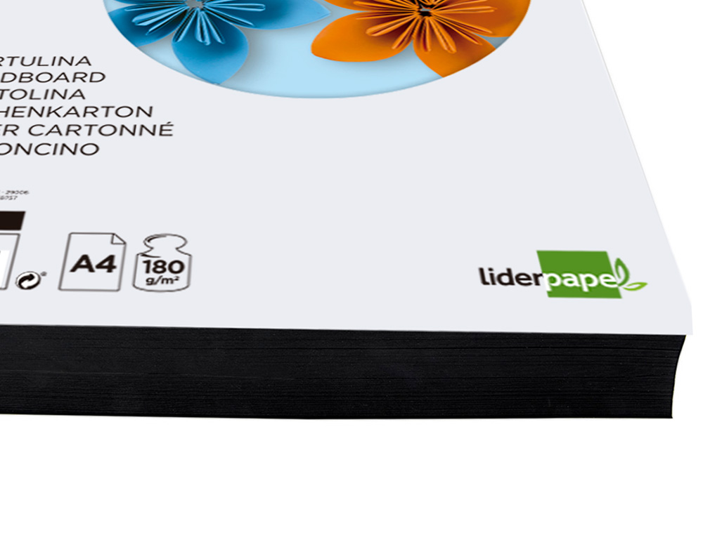 CARTOLINA LIDERPAPEL DIN A4 180 GR PRETO PACK DE 100 UNIDADES
