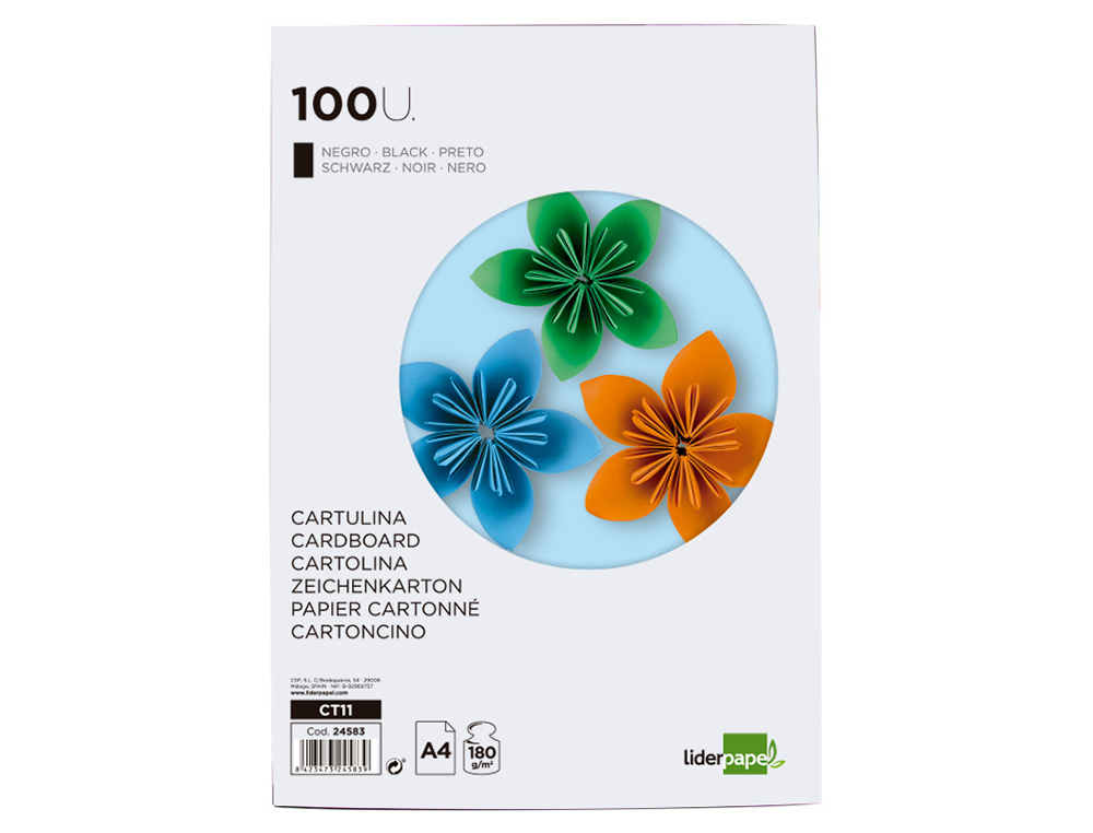 CARTOLINA LIDERPAPEL DIN A4 180 GR PRETO PACK DE 100 UNIDADES