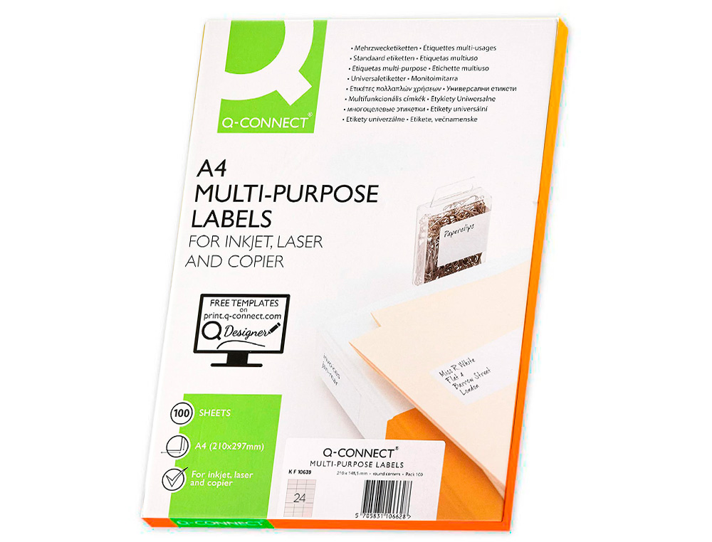 ETIQUETAS ADESIVAS Q-CONNECT DIN A4 66 X 33,9 MM