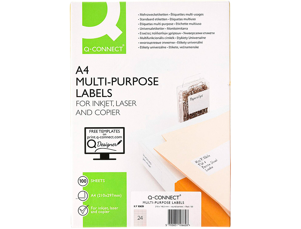 ETIQUETAS ADESIVAS Q-CONNECT DIN A4 66 X 33,9 MM