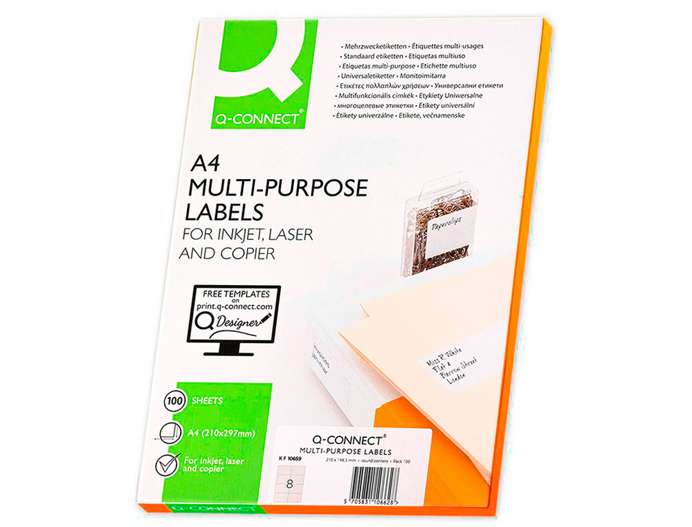 ETIQUETAS ADESIVAS Q-CONNECT DIN A4 105 X 74 MM