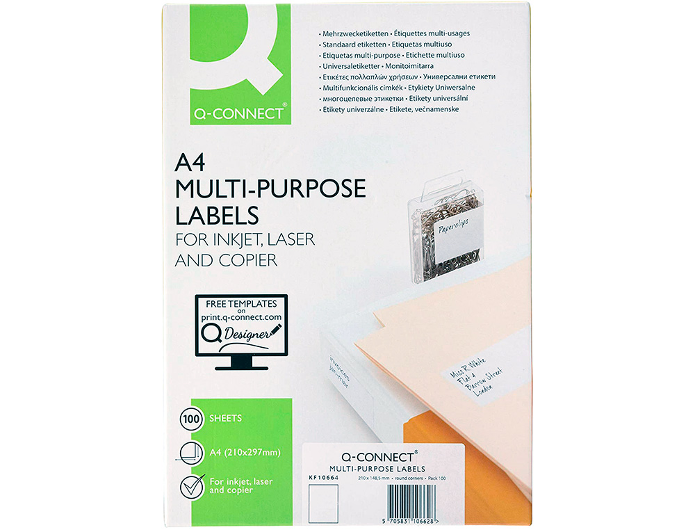 ETIQUETAS ADESIVAS Q-CONNECT DIN A4 210 X 297 MM