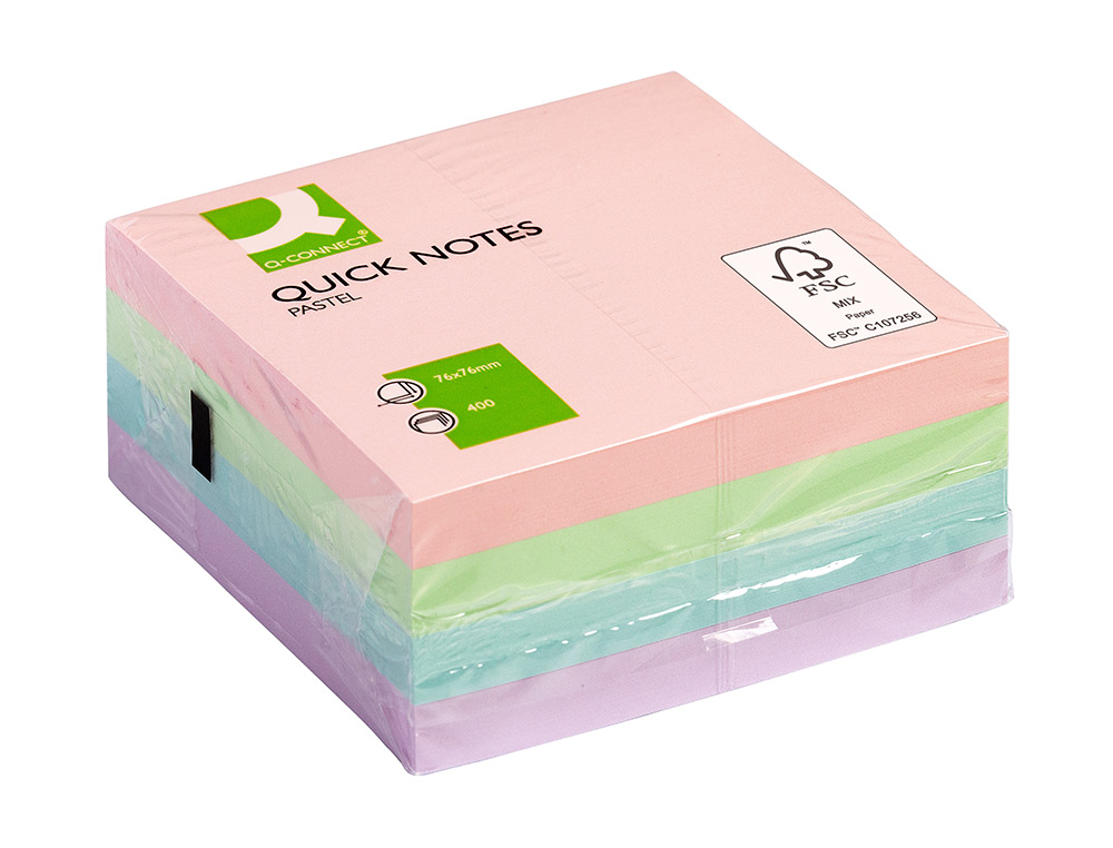 BLOCO DE NOTAS ADESIVAS Q-CONNECT COR PASTEL 76 X 76 MM COM 400 FOLHAS