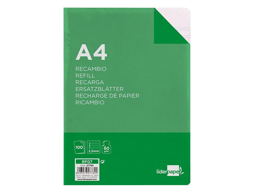 RECARGA LIDERPAPEL FOLIO 100 F 4TF-09 2 LINHAS PAUTA LARGA 4 -4 FUROS COM MARGEM