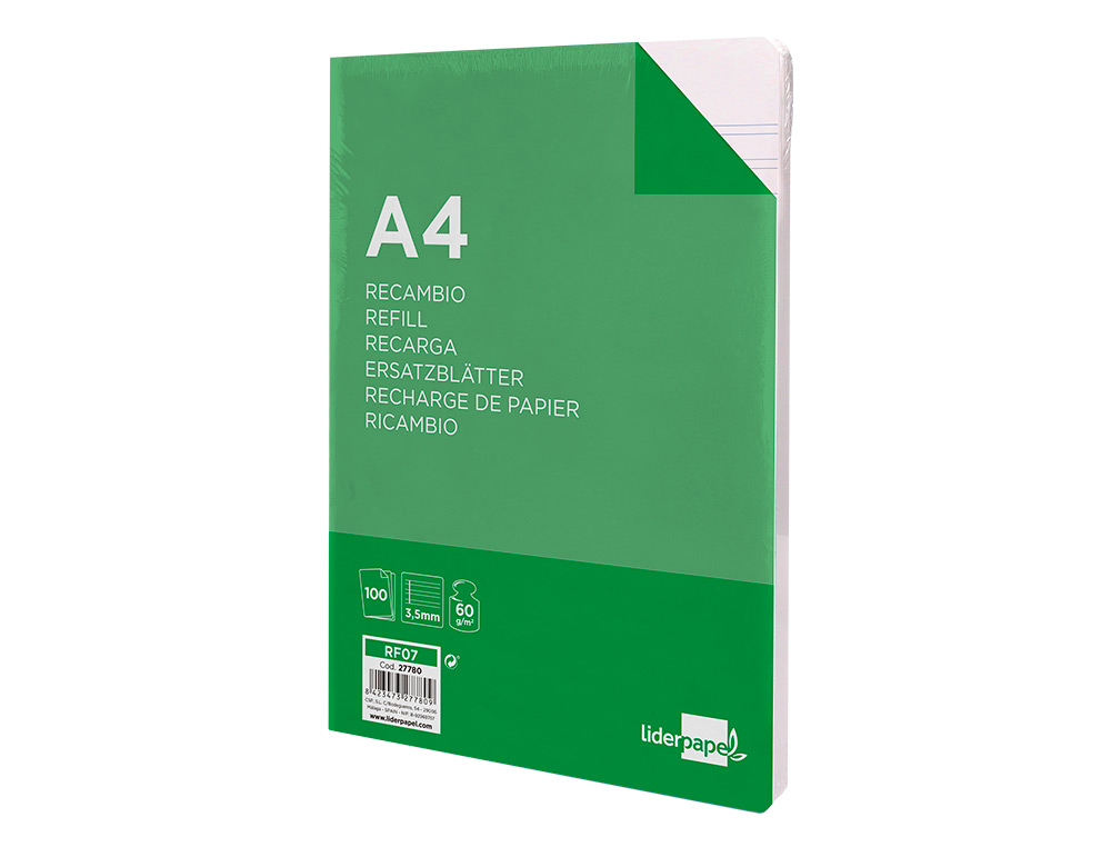 RECARGA LIDERPAPEL FOLIO 100 F 4TF-09 2 LINHAS PAUTA LARGA 4 -4 FUROS COM MARGEM
