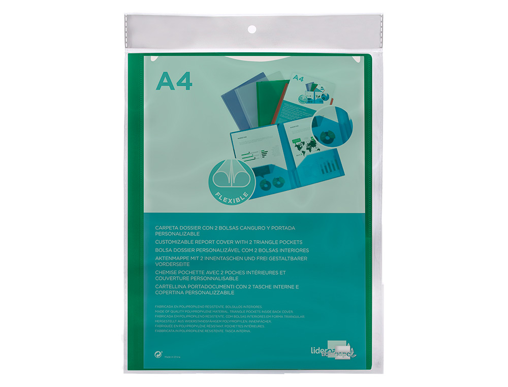 BOLSA DOSSIER LIDERPAPEL COM DUPLA BOLSA DIN A4 VERDE