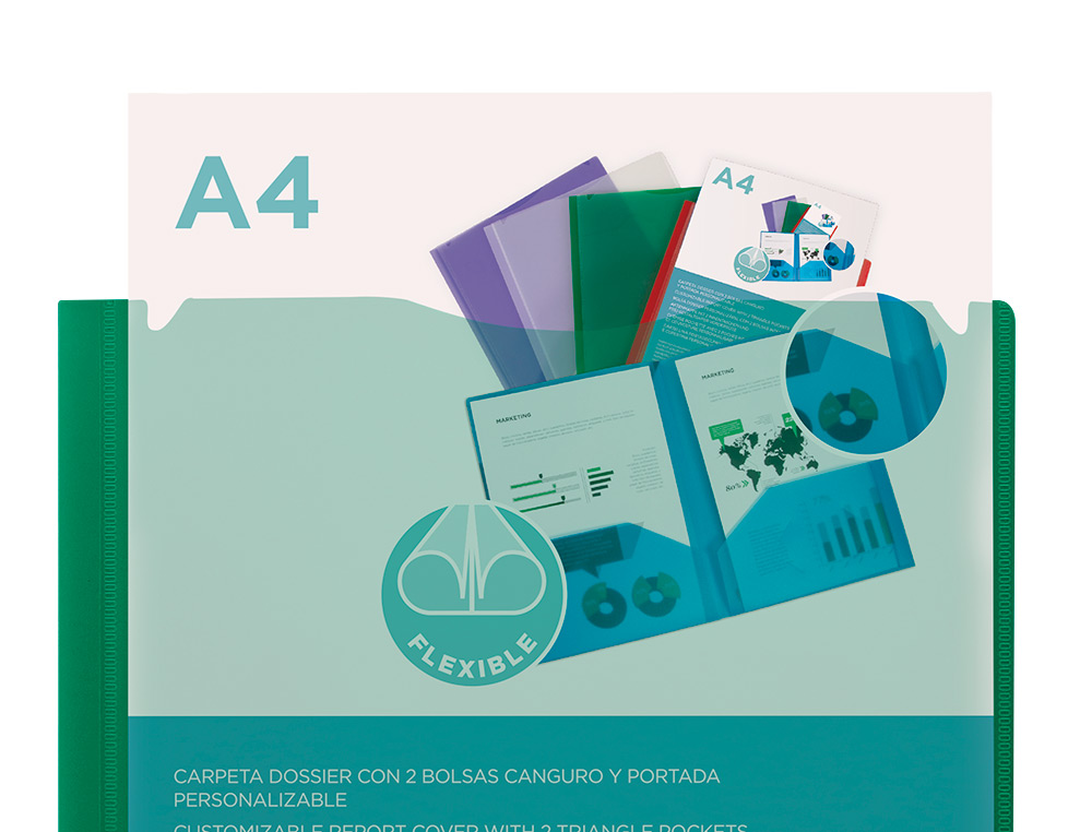 BOLSA DOSSIER LIDERPAPEL COM DUPLA BOLSA DIN A4 VERDE