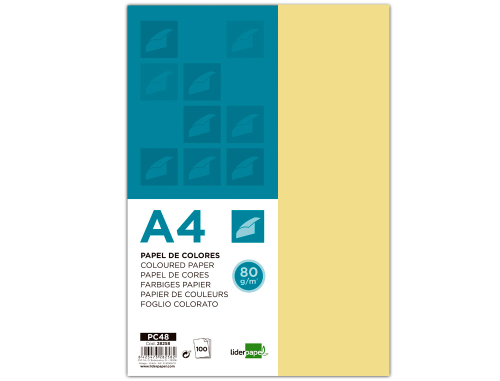 PAPEL DE COR LIDERPAPEL DIN A4 80 GR AMARELO EMBALAGEM DE 100 FOLHAS