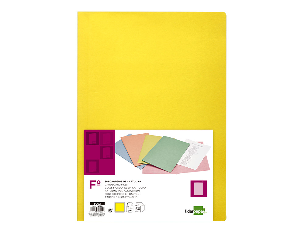 CLASSIFICADOR LIDERPAPEL EM CARTOLINA DE 180 GRS, FOLIO, AMARELO INTENSO