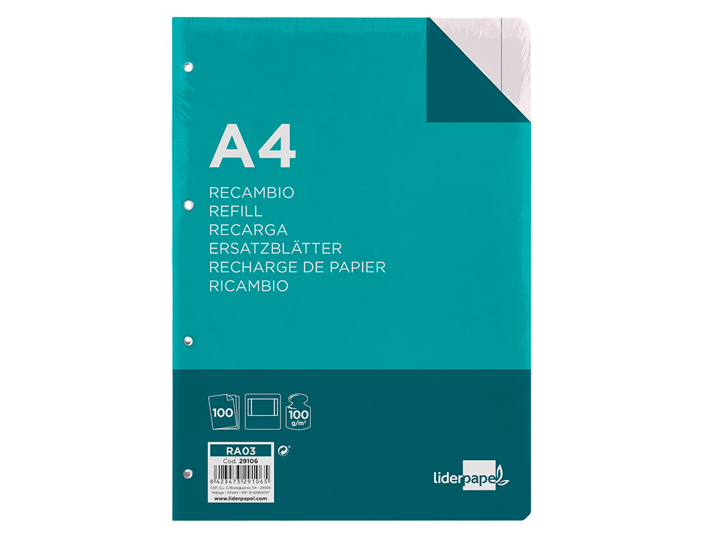RECARGA LIDERPAPEL DIN A4 100 F 100 GR LISO
