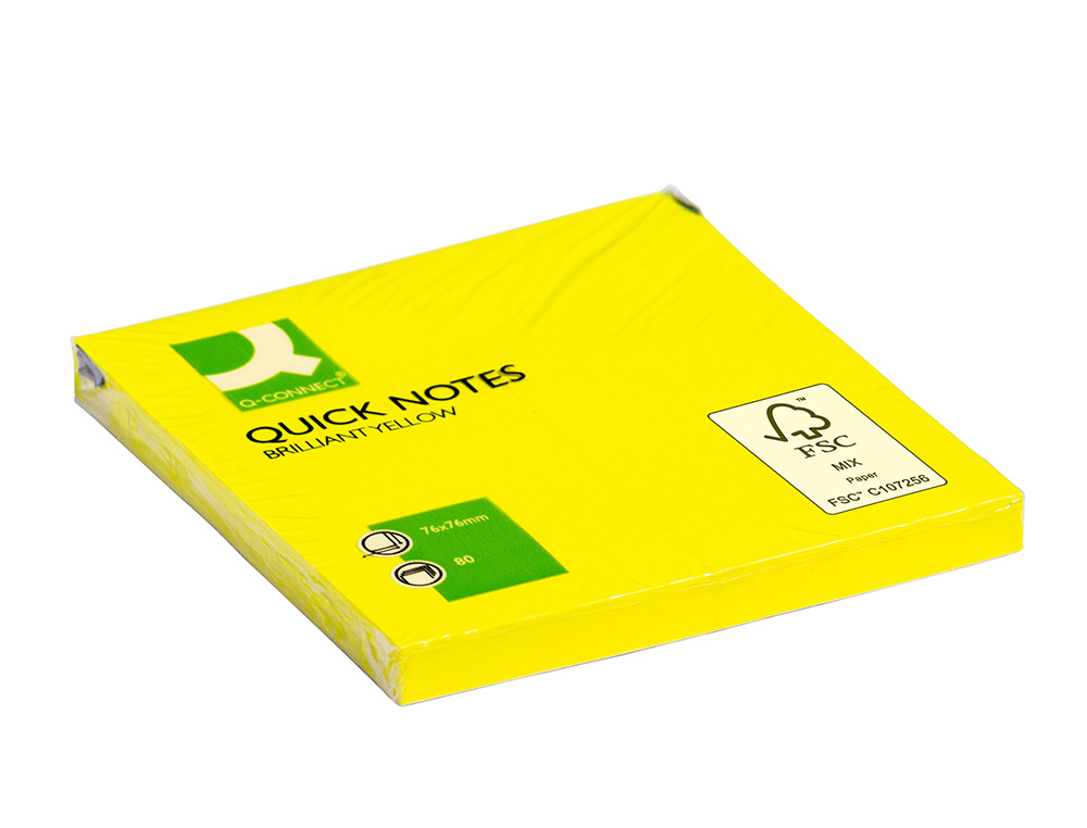 BLOCO DE NOTAS ADESIVAS Q-CONNECT AMARELO FLUORESCENTE 76 X 76 MM COM 80 FOLHAS