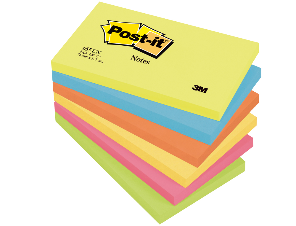 BLOCO DE NOTAS ADESIVAS POST-IT NEON. 76 X 127 MM