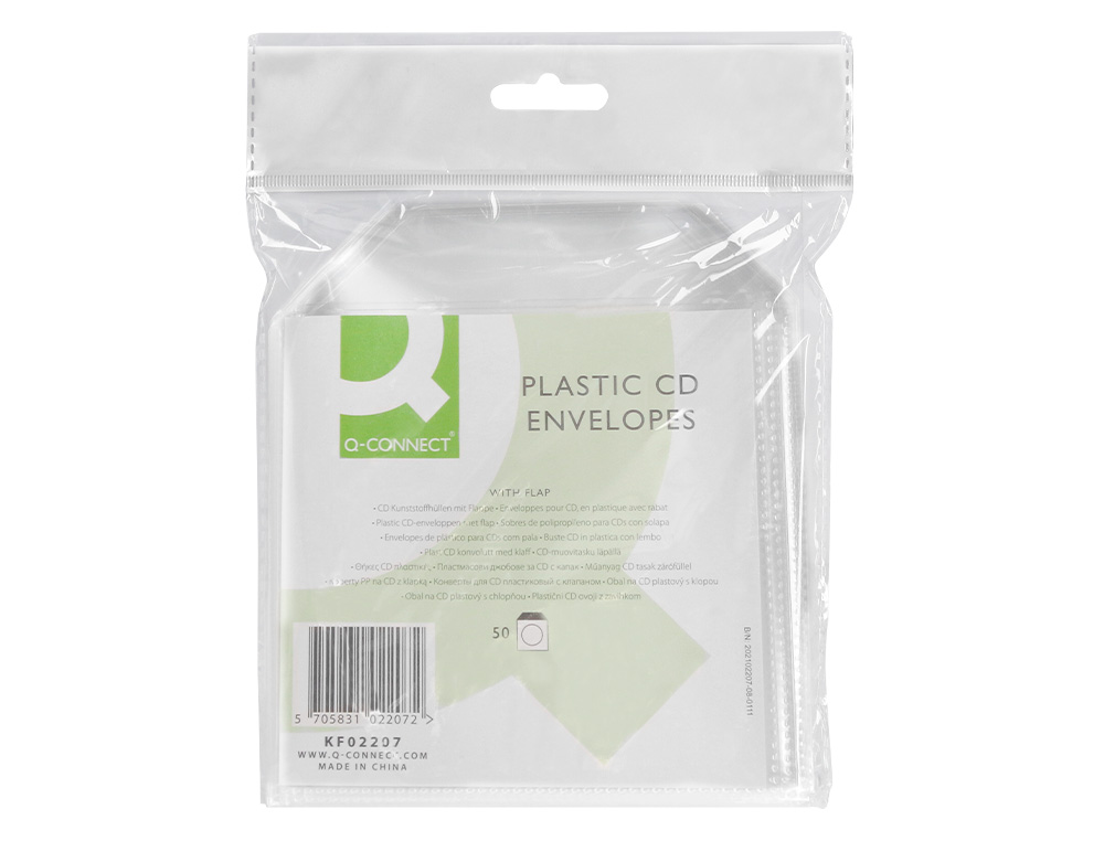 BOLSA DE POLIPROPILENO Q-CONNECT PARA CD / DVD PACK DE 50 UNIDADES