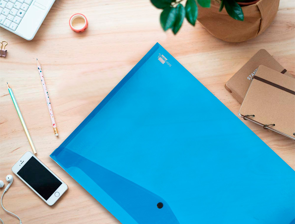 BOLSA PORTA DOCUMENTOS LIDERPAPEL COM MOLA DIN A3 AZUL