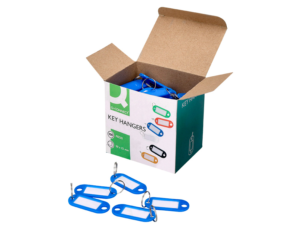 CHAVEIRO PORTA-ETIQUETAS Q-CONNECT AZUL CAIXA 100 UNIDADES