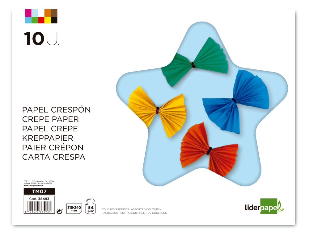 BLOCO TRABALHOS MANUAIS LIDERPAPEL FOLIO PAPEL CREPE 10 FOLHAS SORTIDAS
