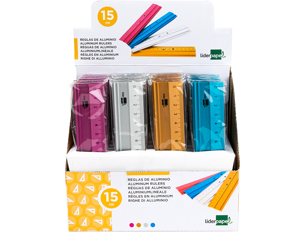 REGUA LIDERPAPEL 15 CM ALUMINIO CORES SORTIDAS