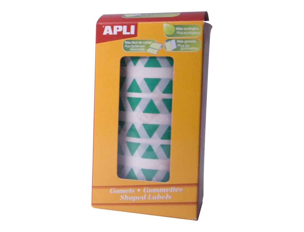 ETIQUETAS APLI AUTOADESIVAS TRIANGULARES 21X21X21 MM VERDE EM ROLO DE 2832 ETIQUETAS