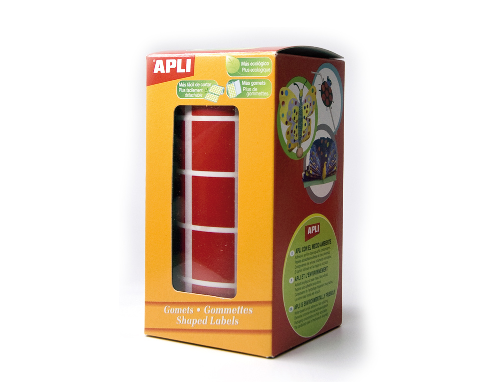 ETIQUETAS APLI AUTOADESIVAS QUADRADAS 20X20 MM VERMELHO EM ROLO DE 1770 ETIQUETAS