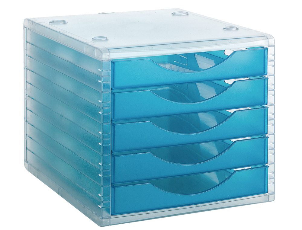 BLOCO CLASSIFICADOR DE SECRETARIA LIDERPAPEL EMPILHAVEIS 5 GAVETAS AZUL MAR TRANSLUCIDO 340X270X255 MM