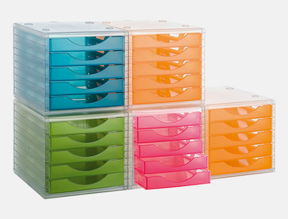 BLOCO CLASSIFICADOR DE SECRETARIA LIDERPAPEL EMPILHAVEIS 5 GAVETAS AZUL MAR TRANSLUCIDO 340X270X255 MM