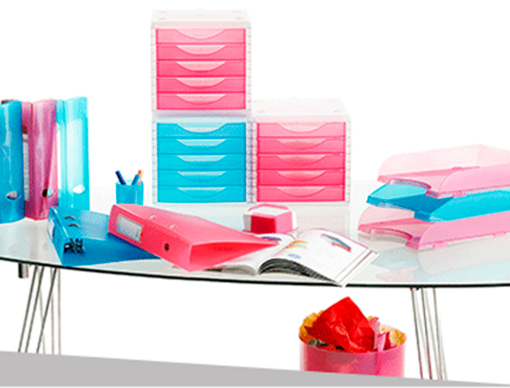 BLOCO CLASSIFICADOR DE SECRETARIA LIDERPAPEL EMPILHAVEIS 5 GAVETAS AZUL MAR TRANSLUCIDO 340X270X255 MM