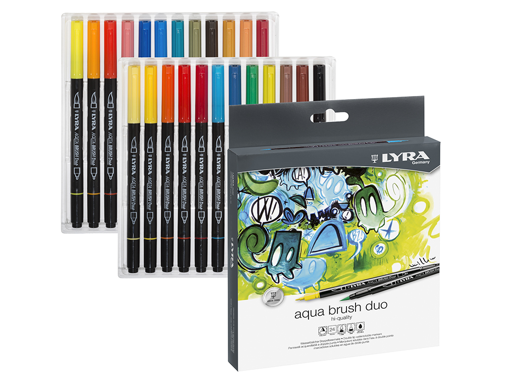 MARCADOR LYRA AQUA BRUSF DUO CAIXA DE 24 CORES