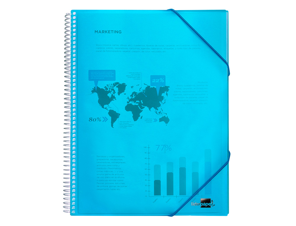 CAPA CATALOGO LIDERPAPEL COM ESPIRAL 30 BOLSAS POLIPROPILENO DIN A4 AZUL