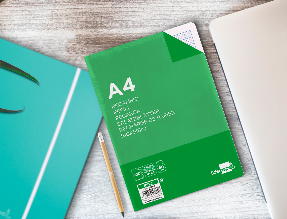 RECAMBIO LIDERPAPEL FOLIO 100 H. RAYADO Nº 46 4 TALADROS 60 GR.