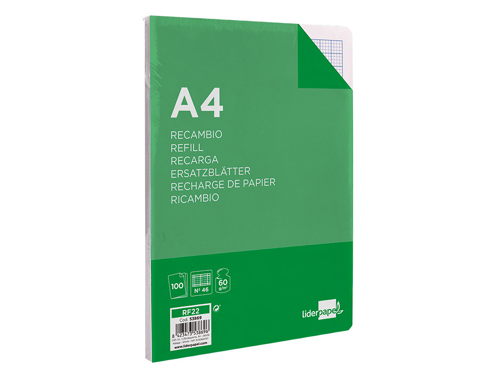 RECAMBIO LIDERPAPEL FOLIO 100 H. RAYADO Nº 46 4 TALADROS 60 GR.