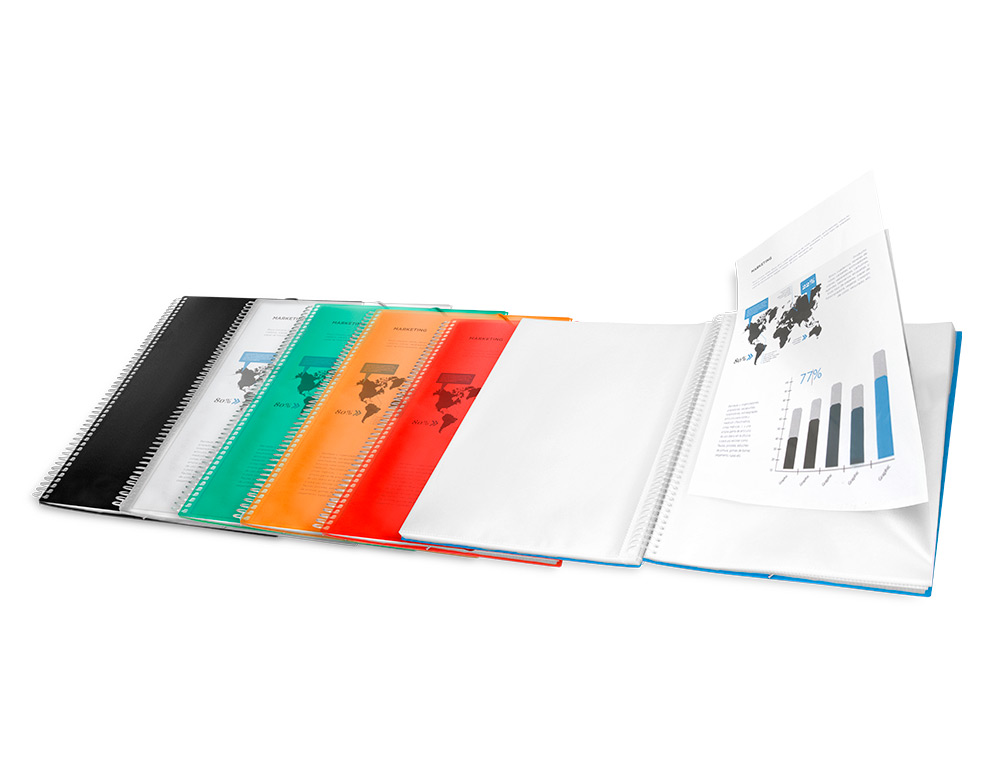 CAPA CATALOGO LIDERPAPEL COM ESPIRAL 80 BOLSAS POLIPROPILENO DIN A4 AZUL