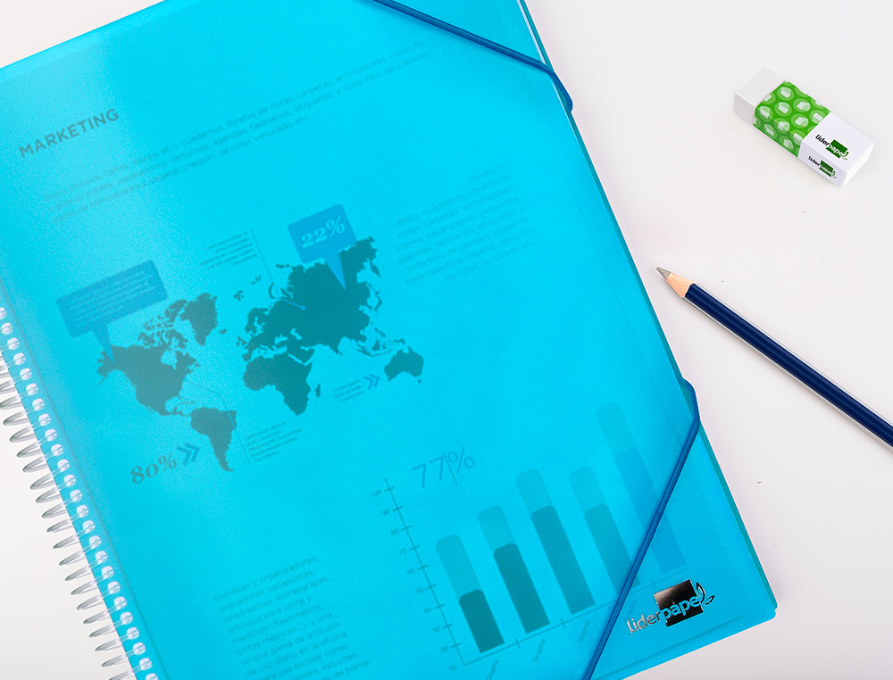 CAPA CATALOGO LIDERPAPEL COM ESPIRAL 80 BOLSAS POLIPROPILENO DIN A4 AZUL