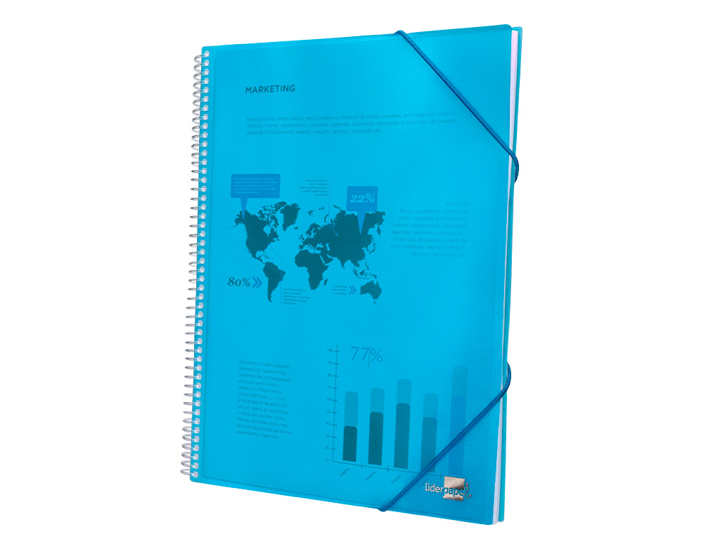 CAPA CATALOGO LIDERPAPEL COM ESPIRAL 80 BOLSAS POLIPROPILENO DIN A4 AZUL