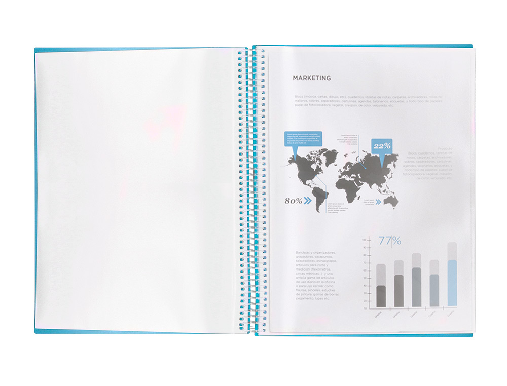 CAPA CATALOGO LIDERPAPEL COM ESPIRAL 80 BOLSAS POLIPROPILENO DIN A4 AZUL