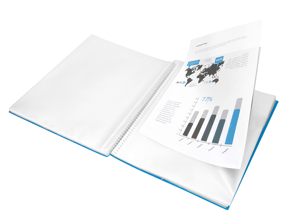 CAPA CATALOGO LIDERPAPEL COM ESPIRAL 80 BOLSAS POLIPROPILENO DIN A4 AZUL