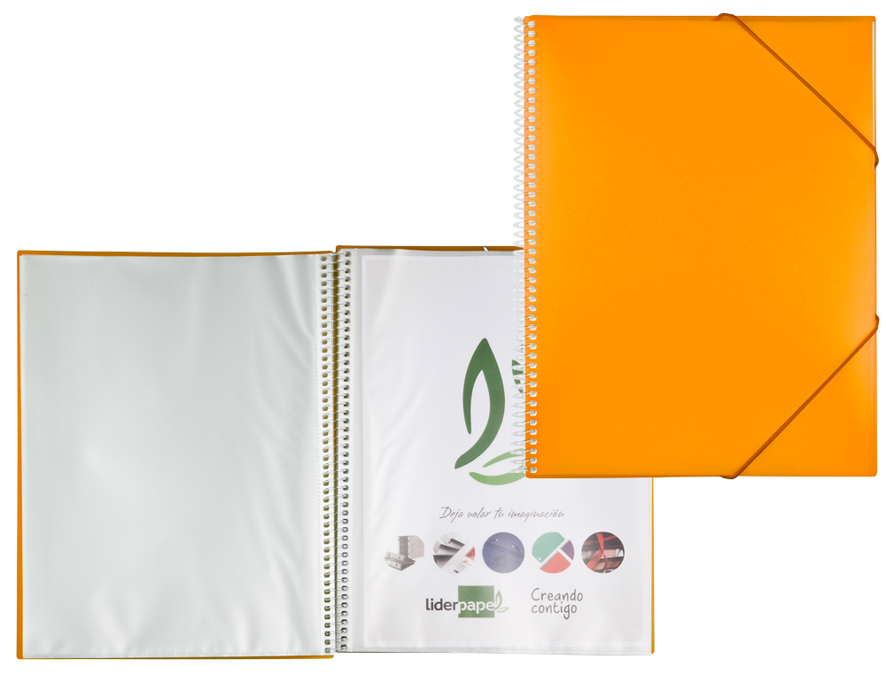 CAPA CATALOGO LIDERPAPEL COM ESPIRAL 80 BOLSAS POLIPROPILENO DIN A4 LARANJA