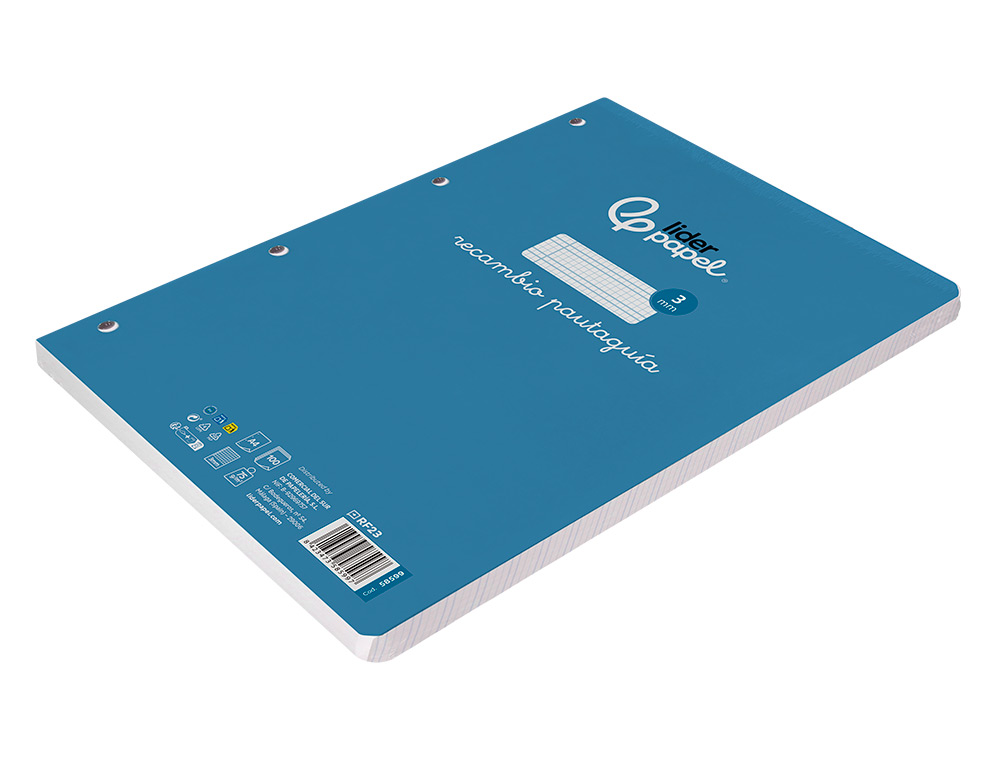 RECAMBIO LIDERPAPEL FOLIO 100 H 4 TALADROS 70 GR CUADRICULADO PAUTADO 3 MM CON MARGEN