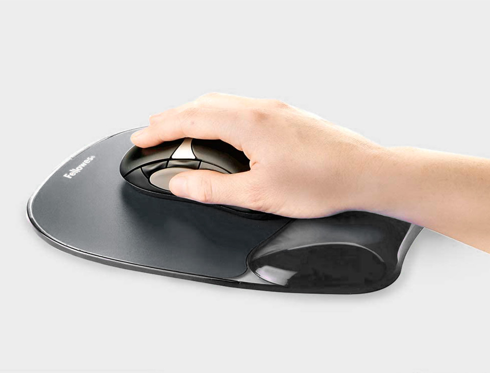 TAPETE PARA RATO FELLOWES PRETO COM APOIO DE PULSOS DE GEL