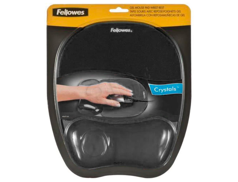 TAPETE PARA RATO FELLOWES PRETO COM APOIO DE PULSOS DE GEL