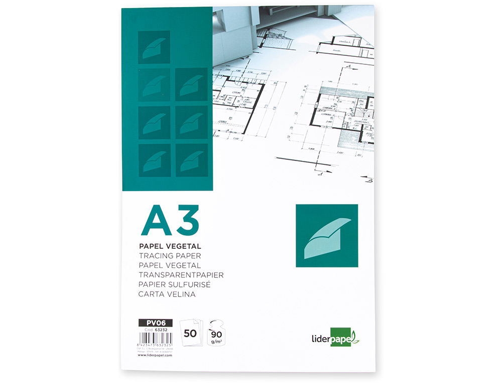 BLOCO DE PAPEL VEGETAL LIDERPAPEL COLADO 297X420MM 50 FOLHAS 90 GR