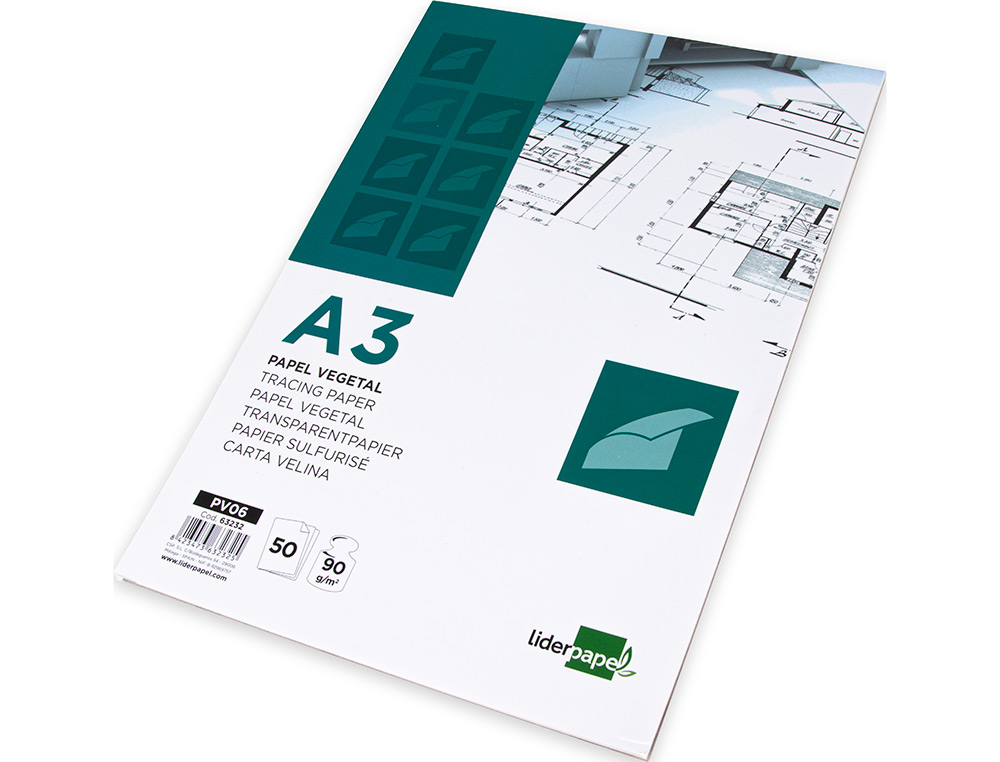 BLOCO DE PAPEL VEGETAL LIDERPAPEL COLADO 297X420MM 50 FOLHAS 90 GR