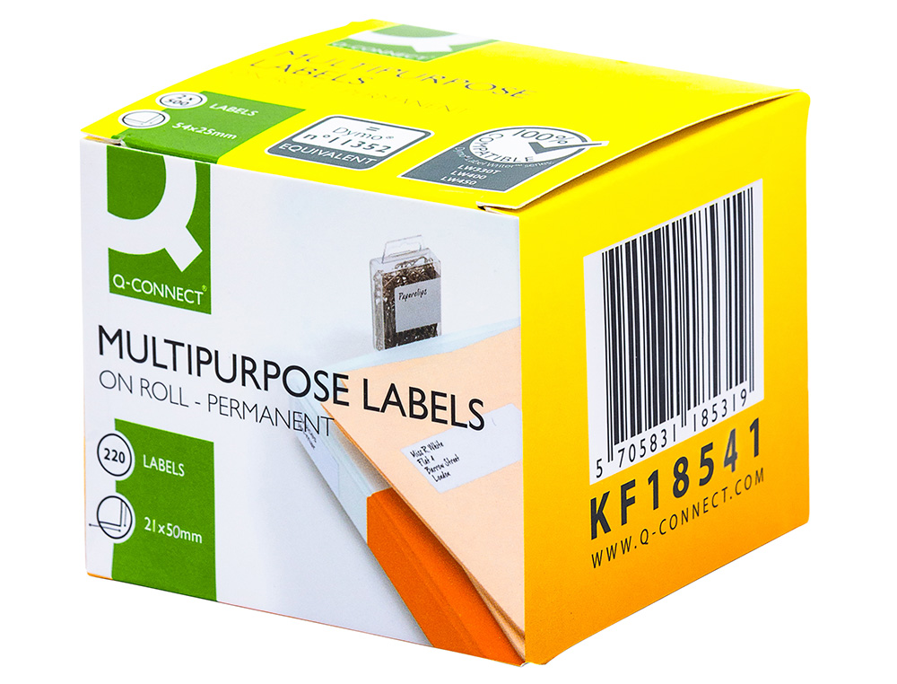 ETIQUETA ADESIVA Q-CONNECT KF18541 COMPATIVEL DYMO 99017 FORMATO 21X50 MM CAIXA COM 220 ETIQUETAS